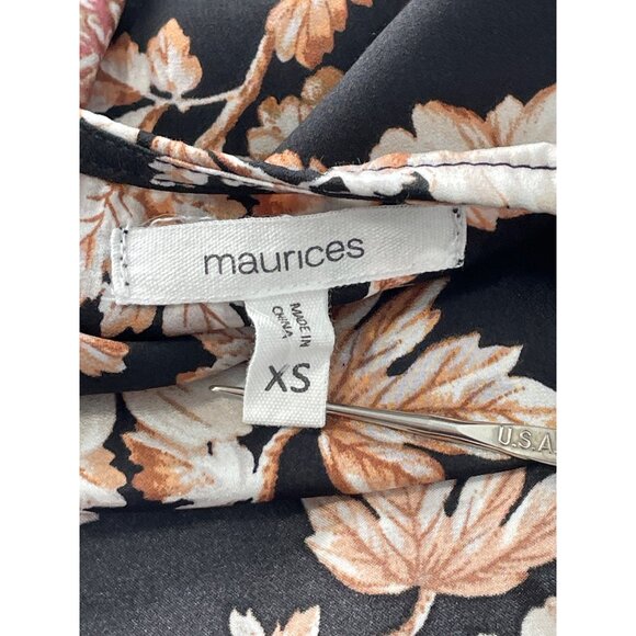 Maurices Wrap Blouse Size XS Floral V Neck Smocked Shoulder Black Tan Bohemian - Picture 4 of 8